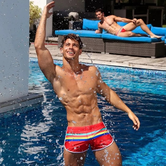Varios Other - Men's New Sports Color Striped Boxer Shorts Swimming Beach Shorts